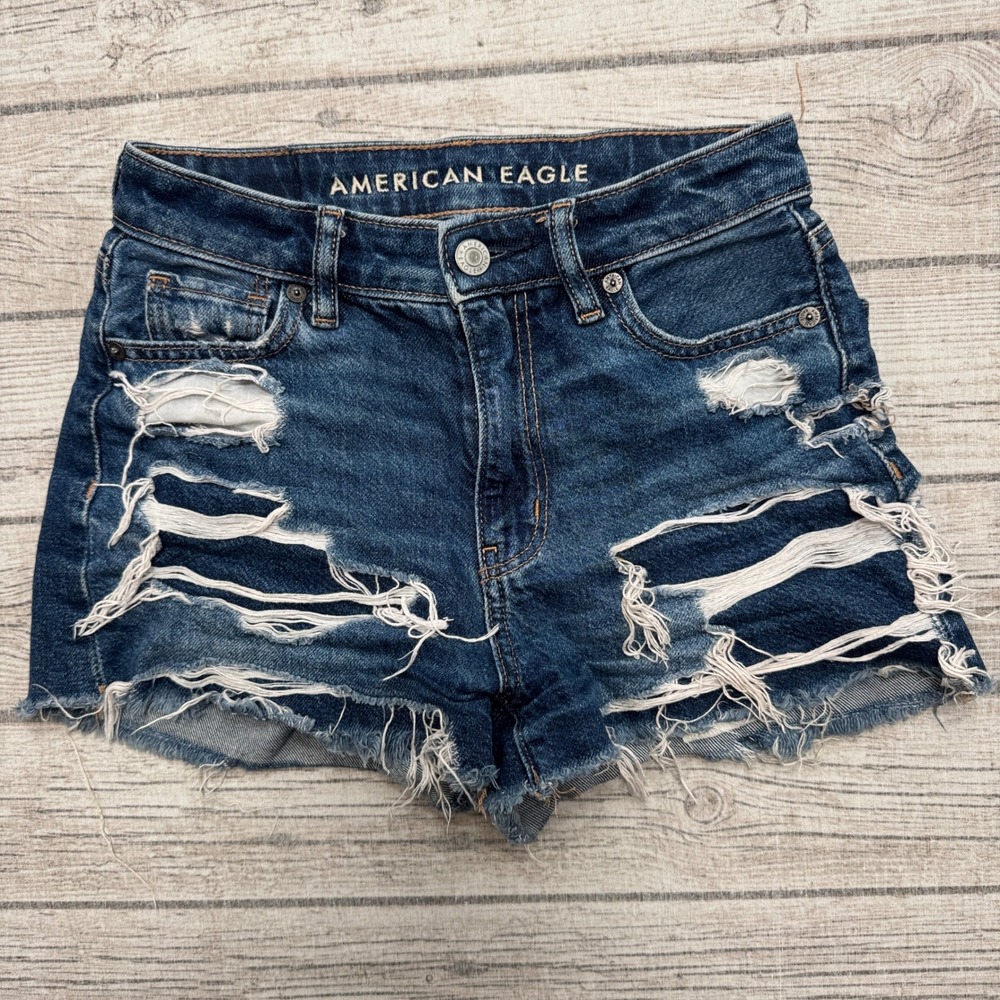 American Eagle Shorts Women's 000 Blue Dark Wash Strigid Denim Cutoff Distressed